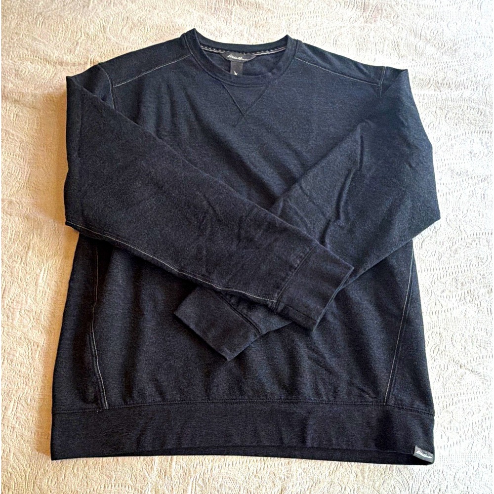 Eddie Bauer Men's Black Crewneck Fleece Cotton Logo Pullover Sweatshirt L